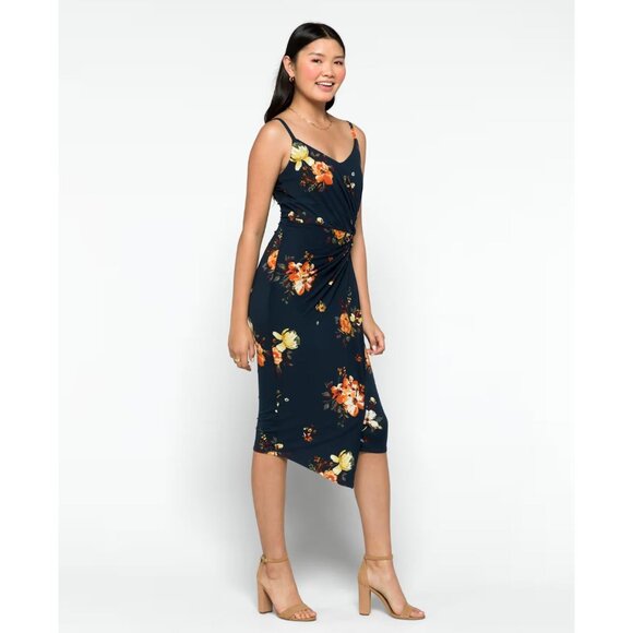 Nine Britton Vivienne Floral Navy Midi Dress Knot Detail Adjustable Straps Small - Picture 2 of 11
